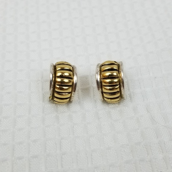 Sterling SILVER & GOLD Band Hugger Hoop Earrings - Picture 2 of 13